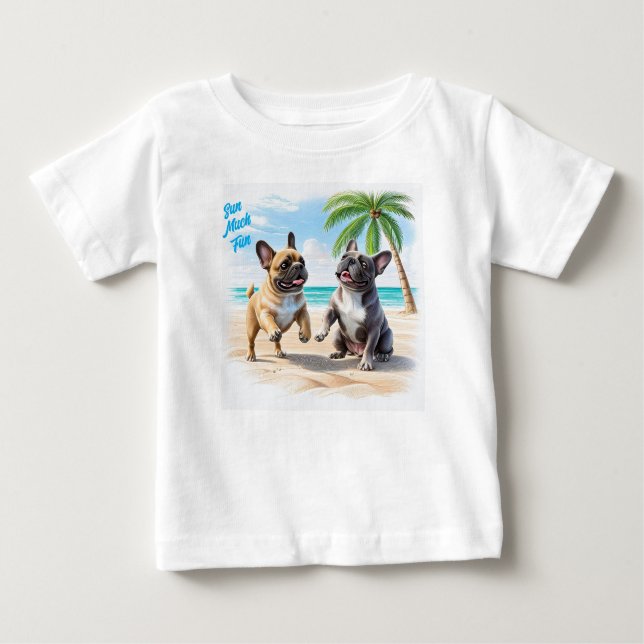 Camiseta Para Bebê Französische Bulldoggen Strand French Bulldog (Frente)