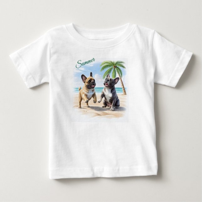 Camiseta Para Bebê Französische Bulldoggen Strand French Bulldog (Frente)