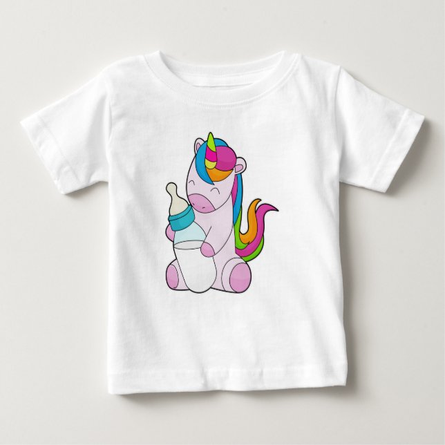 Camiseta Para Bebê Frasco de leite Unicorn (Frente)