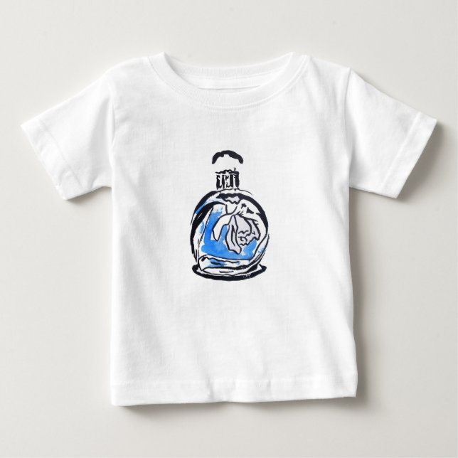 Camiseta Para Bebê Frasco de perfume de ilustração de moda azul (Frente)