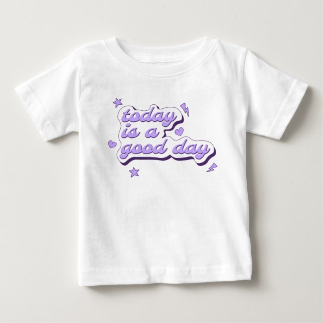 Camiseta Para Bebê Frase de menina estrelas corações raios roxo (Frente)