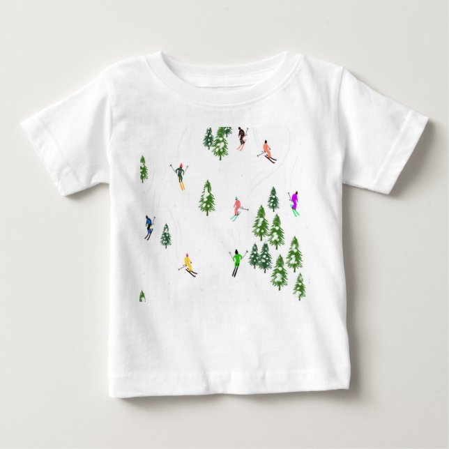 Camiseta Para Bebê Freeride Alpino Skiers Esquiando Arte de Esqui (Frente)