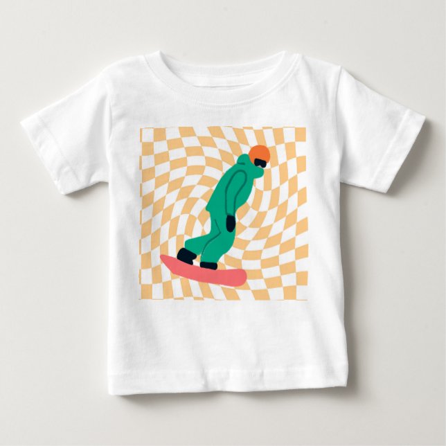 Camiseta Para Bebê Freeride Snowboarder Em Traje Verde Verificado (Frente)