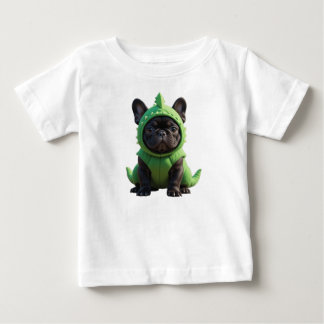 Camiseta Para Bebê Frenchie Dinossauro Verde