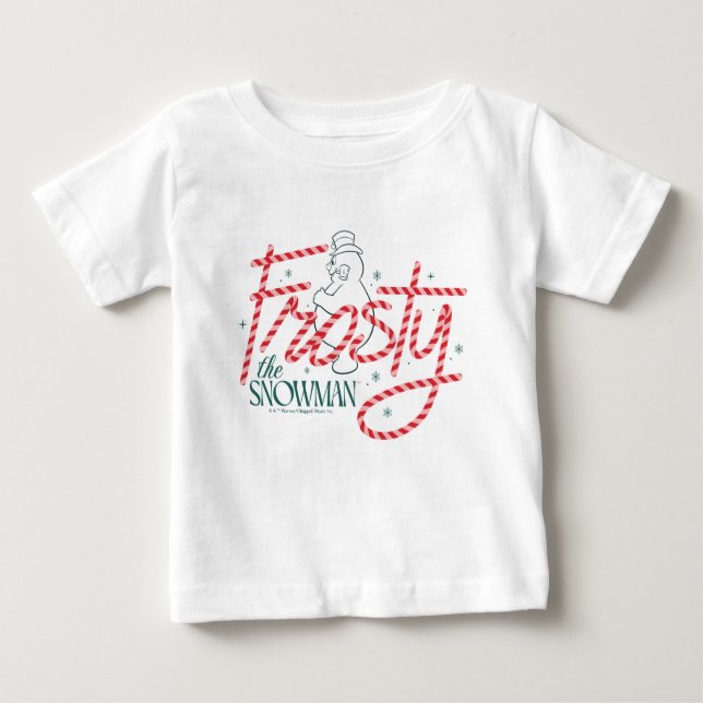 Camiseta Para Bebê Frosty the Snowman Candy Cane Logo (Frente)