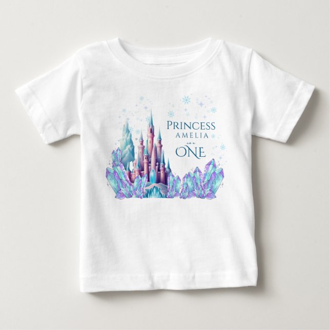 Camiseta Para Bebê Frozen 1st Birthday Cartoon Castle First Birthday  (Frente)