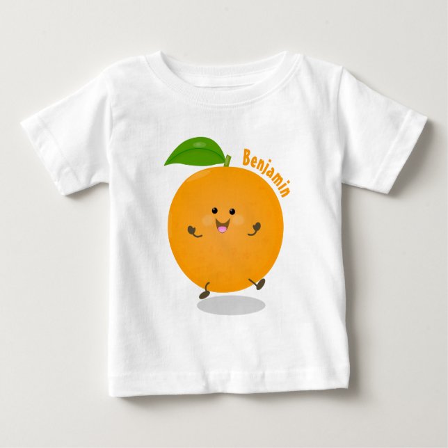 Camiseta Para Bebê Fruta de citrinos de laranja-dança (Frente)