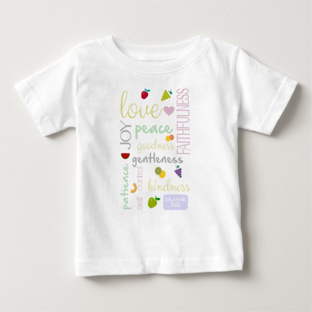 Camiseta Para Bebê fruta do espírito do bebê cristão (Frente)