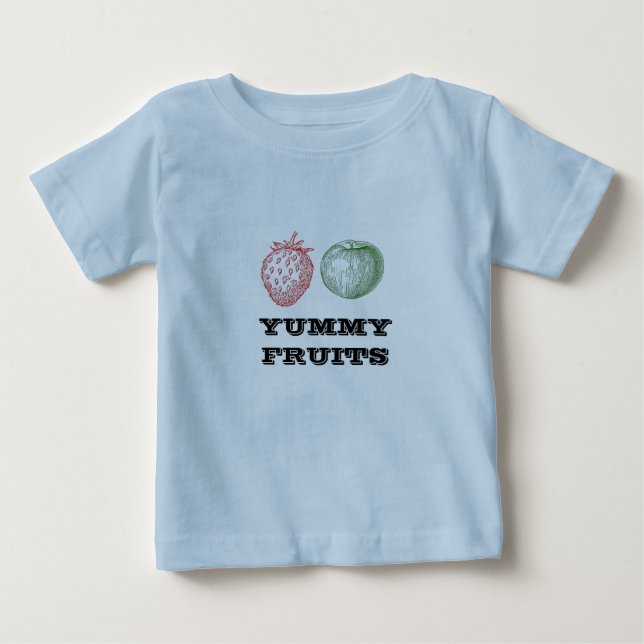 Camiseta Para Bebê Frutas Bebê Azul Claro (Frente)