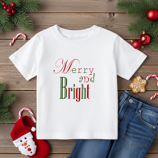 Camiseta Para Bebê Fun Red and Green Merry and Bright Baby Christmas (Criador carregado)