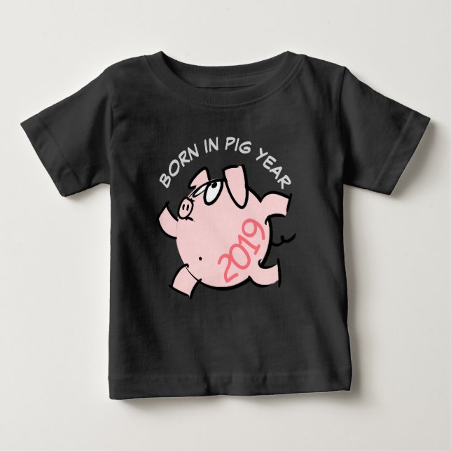 Camiseta Para Bebê Funny 6 Cartoon Illustration Pink Pig 2019 Baby T (Frente)