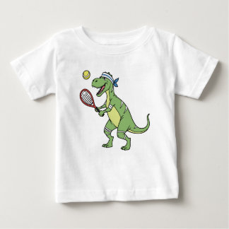 Camiseta Para Bebê  Funny Cartoon T-Rex Playing Tennis Dinosaur