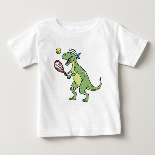 Camiseta Para Bebê  Funny Cartoon T-Rex Playing Tennis Dinosaur (Frente)