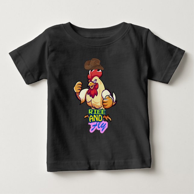 Camiseta Para Bebê Funny Chicken Rise and Fly” T-Shirt (Frente)