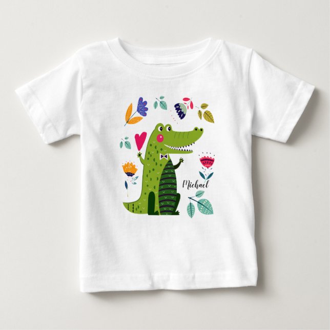 Camiseta Para Bebê Funny Crocodile Gift Custom Name (Frente)