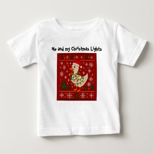 Camiseta Para Bebê Funny Goose Christmas Lights Kids T-Shirt – Editab (Frente)