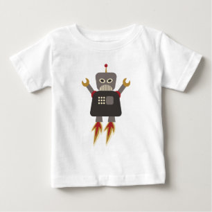Camiseta Para Bebê Funny Retro Rocket Robot