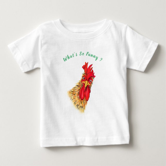Camiseta Para Bebê Funny Surprised Rooster Playful Baby T-Shirt (Frente)