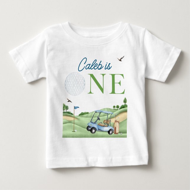 Camiseta Para Bebê Furo no Primeiro Menino de Golfe Primeiro Aniversá (Frente)