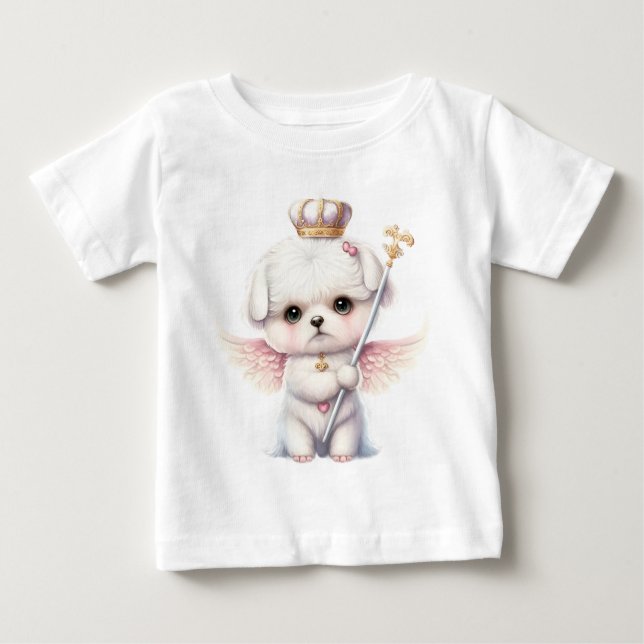 Camiseta Para Bebê Furry Joy: Angel Wing Maltês Cachorro Puppy Gift (Frente)