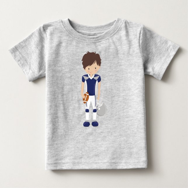 Camiseta Para Bebê Futebol Americano, Cabelo Castanho, Menino Bonito, (Frente)