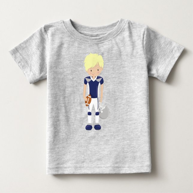 Camiseta Para Bebê Futebol Americano, Cabelo Louro, Cute Boy, Rugby (Frente)