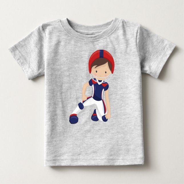 Camiseta Para Bebê Futebol Americano, Menino Bonito, Cabelo Castanho, (Frente)
