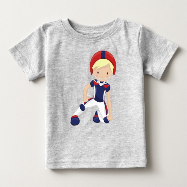 Camiseta Para Bebê Futebol Americano, Menino Bonito, Cabelo Loiro, Ru (Frente)