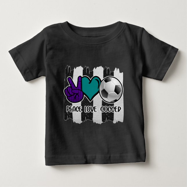 Camiseta Para Bebê Futebol de amor à paz em branco e preto (Frente)