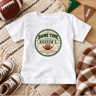 Camiseta Para Bebê Futebol Verde Vintage Primeiro Down Aniversário de
