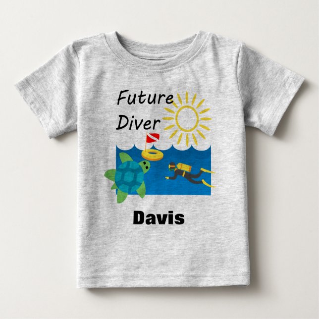 Camiseta Para Bebê Future Diver Design - Baby Fine Jersey T Shirt (Frente)
