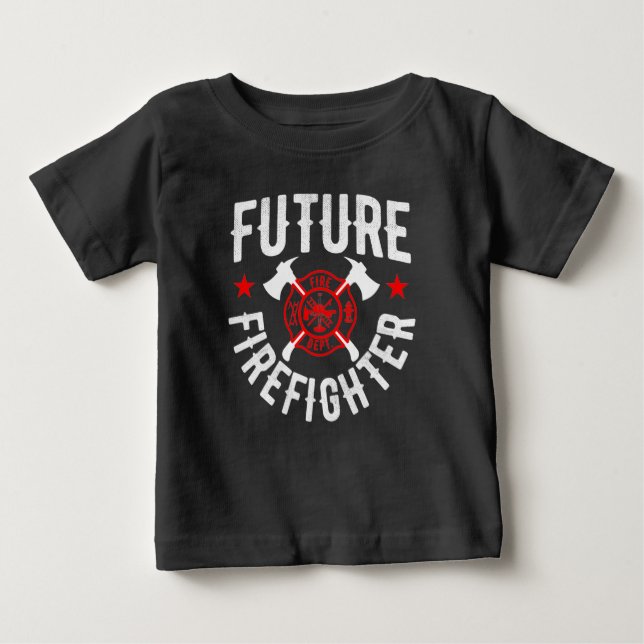 Camiseta Para Bebê Futuro bombeiro bonitinho de bombeiro (Frente)