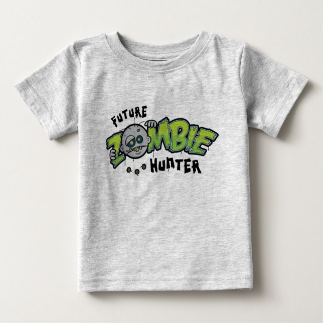 Camiseta Para Bebê Futuro Zombie Hunter Criança Orgânica (Frente)