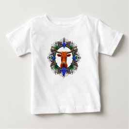 Camiseta Para Bebê Gado Longhorn Cercado por Bluebonnets