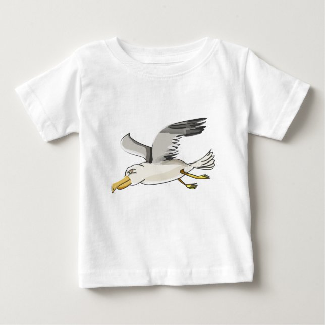 Camiseta Para Bebê gaivota de desenho animado voando sobre a cabeça (Frente)