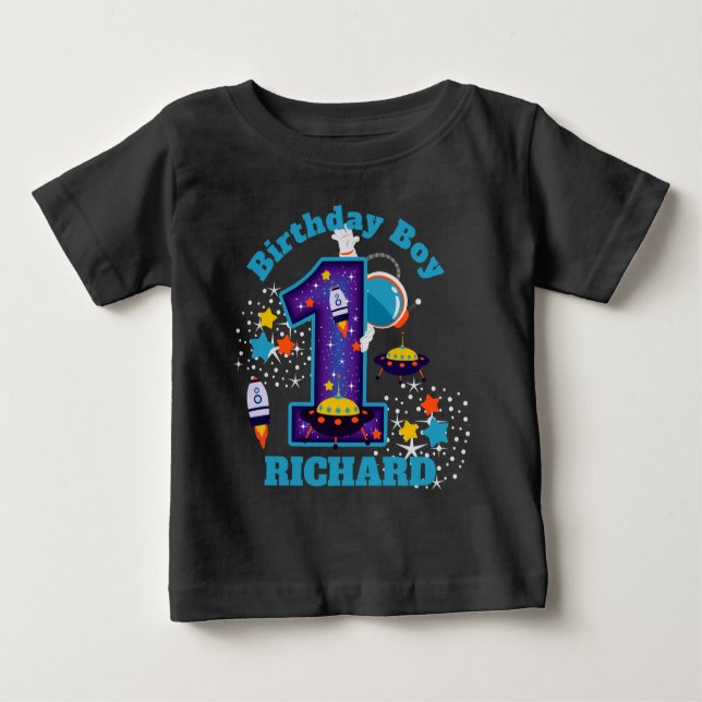 Camiseta Para Bebê Galáxia de Primeiro Aniversário do Espaço (Frente)