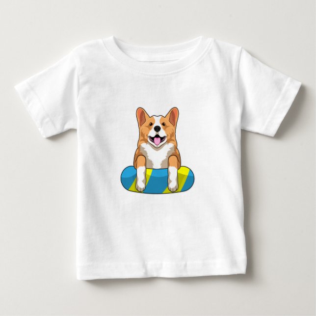 Camiseta Para Bebê Galês Corgi em Nadação com conselho de Nadação (Frente)