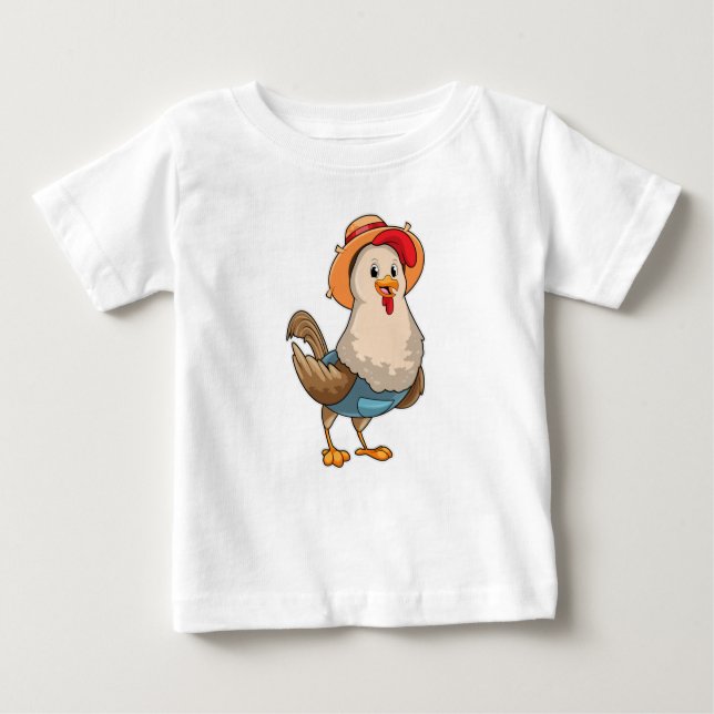 Camiseta Para Bebê Galinha como Farmer com Chapéu (Frente)