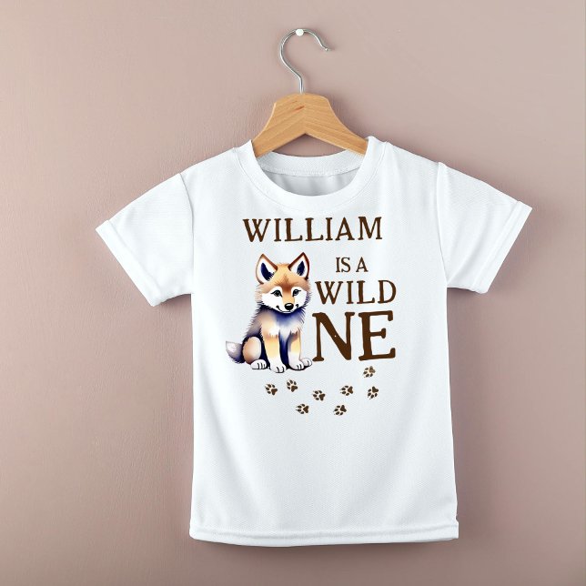 Camiseta Para Bebê Galinha-do-mato-pombo-branco festa de aniversário  (Wild one wolf themed birthday party photoshoot t-shirt family matching shirt cute wolf cub)