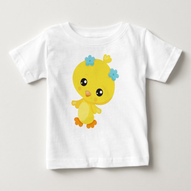 Camiseta Para Bebê Galinha Gelada, Galinha Bebê, Pintinho, Flores (Frente)