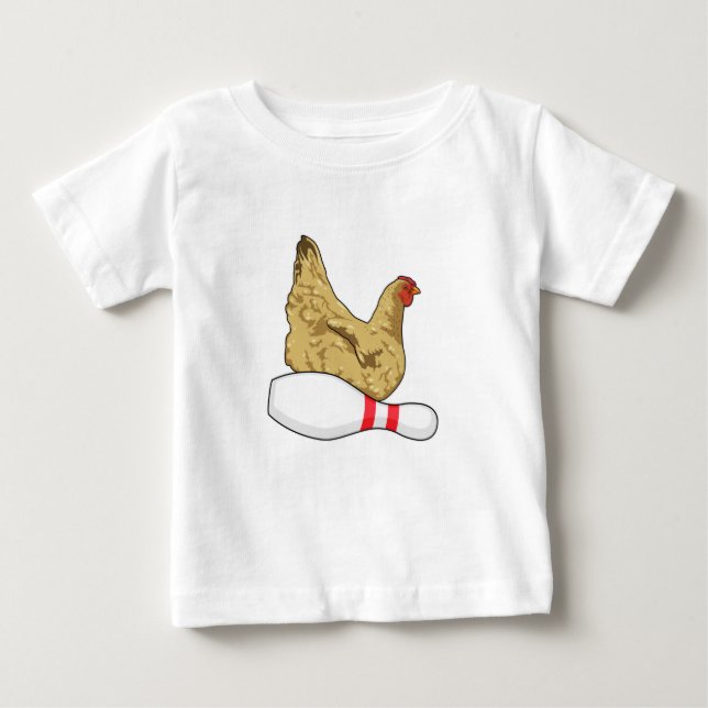 Camiseta Para Bebê Galinha nas Boliches com pino de Boliche (Frente)