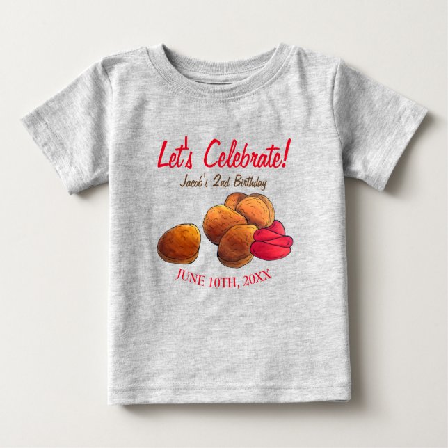 Camiseta Para Bebê Galinhas Nuggets com Ketchup Lixo de Comida Rápida (Frente)