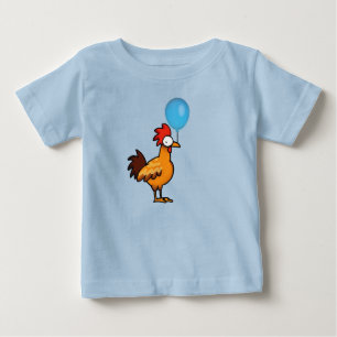 Camiseta Para Bebê Galo de desenho animado segurando balão azul