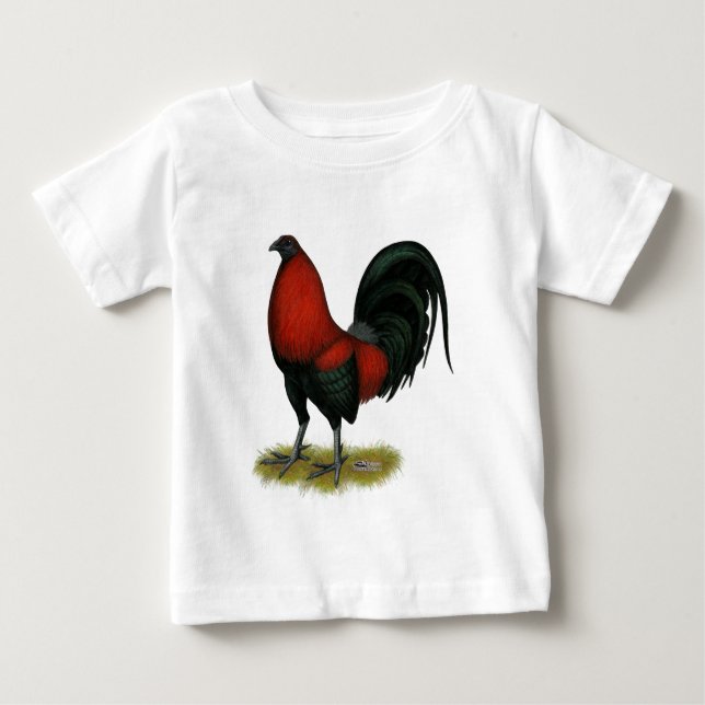 Camiseta Para Bebê Galo Vermelho Preto BB Jogo Americano (Frente)
