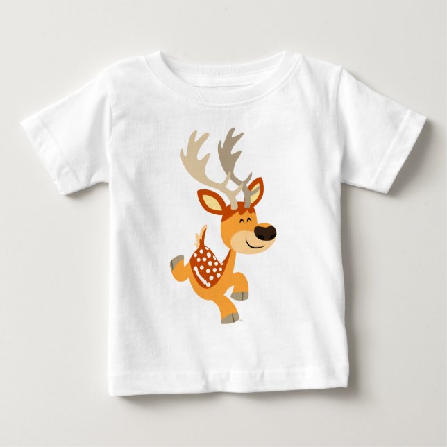 Camiseta Para Bebê Gamboling de Cartoon Fallow Deer Baby T-Shirt (Frente)