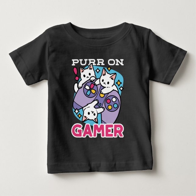 Camiseta Para Bebê Gamer Design - Purr On Gamer Joystick Art (Frente)