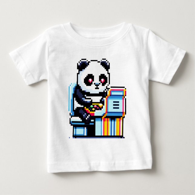Camiseta Para Bebê Gamer Panda - Design da Arcade de Pixel (Frente)