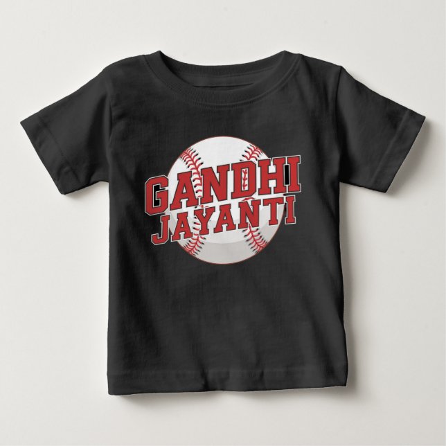 Camiseta Para Bebê Gandhi Jayanti Baseball (Frente)