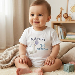 Camiseta Para Bebê Ganso Bobo Azul Primeiro Aniversário Crianças Pers