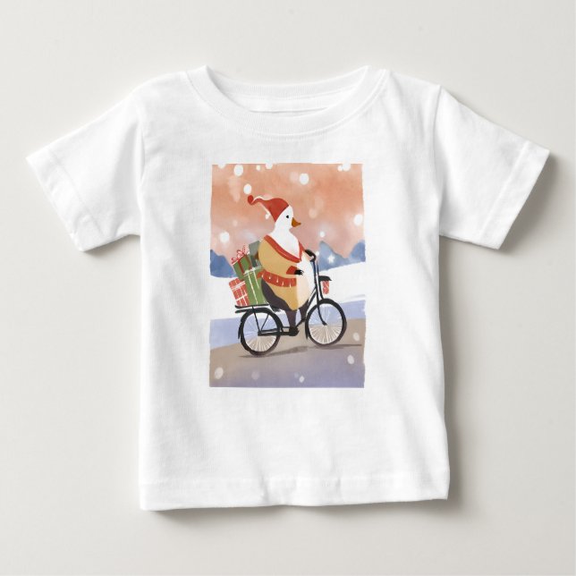 Camiseta Para Bebê Ganso de natal feliz (Frente)